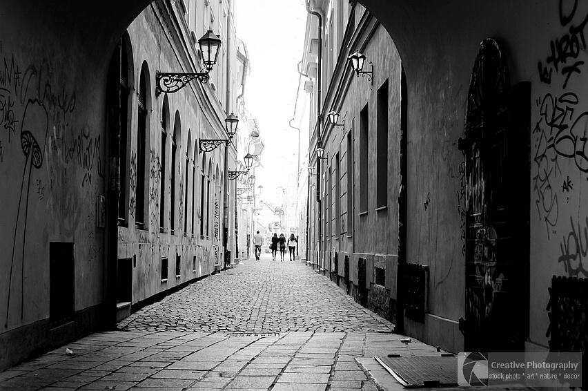Black and white street photo from Kosice, Slovakia